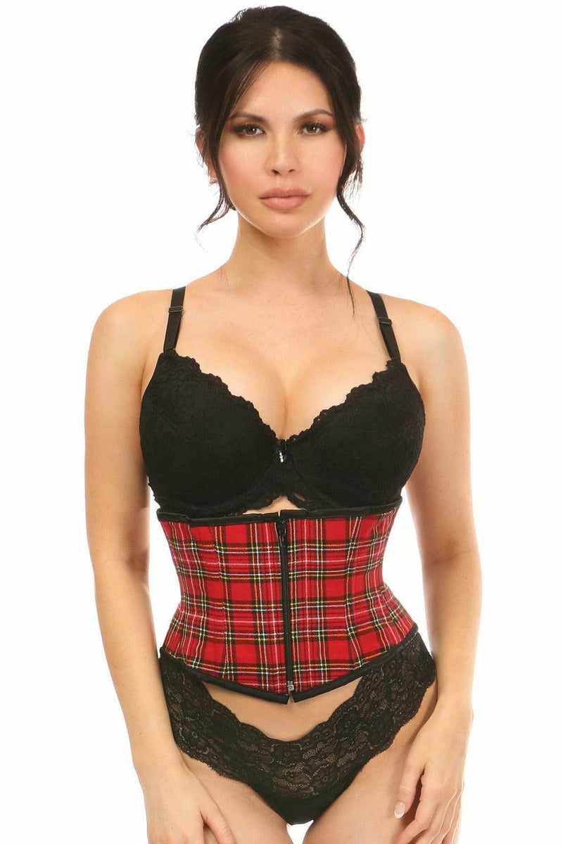 Lavish Red Brocade Mini Cincher Underbust Corset Waist Cincher Busk Closure