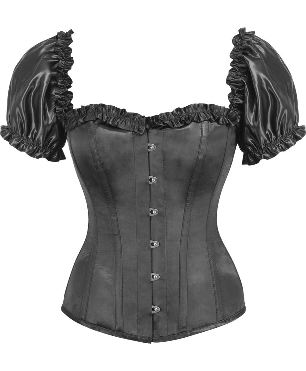 Top Drawer Black Satin Steel Boned Overbust Corset
