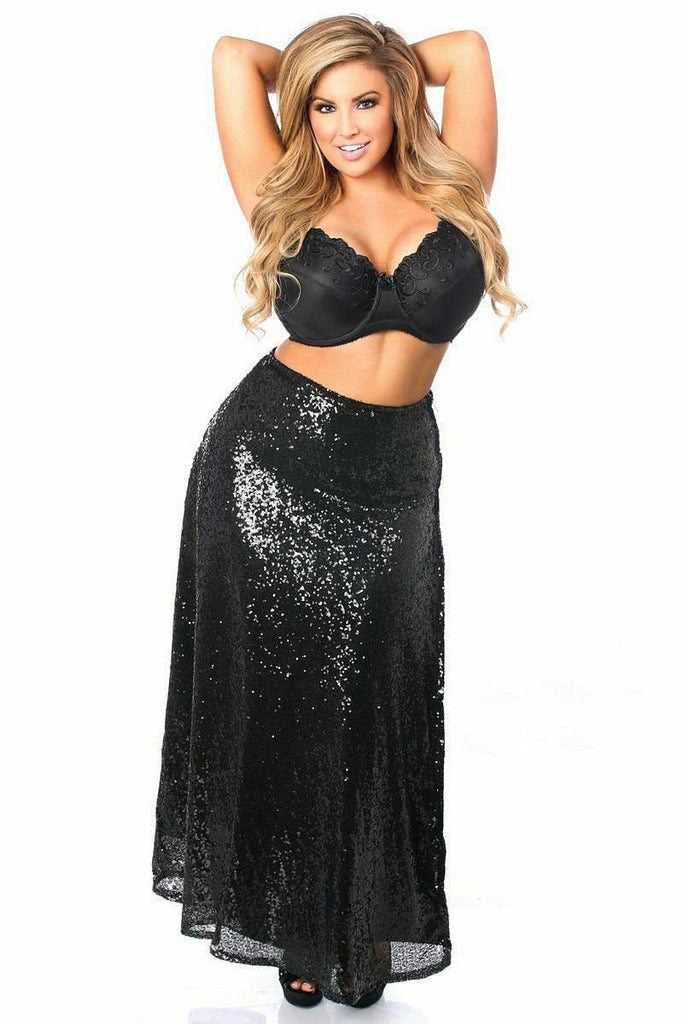 Top Drawer Long Black Sequin Skirt - Daisy Corsets