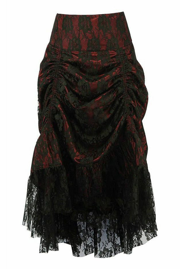 Red w/Black Lace Overlay Ruched Bustle Skirt - Daisy Corsets