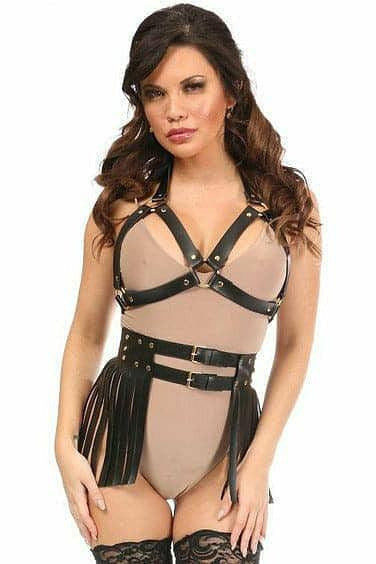 Black & Gold Vegan Leather Body Harness - Daisy Corsets