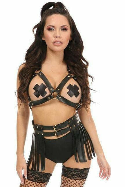 Black & Gold Vegan Leather Body Harness - Daisy Corsets