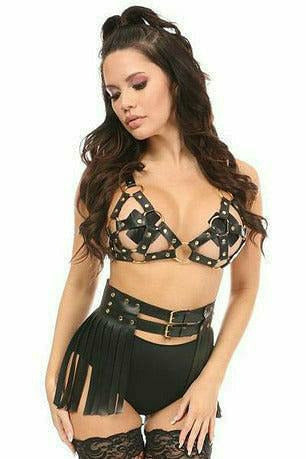 Black/Gold Strappy Harness Bra Top - Daisy Corsets