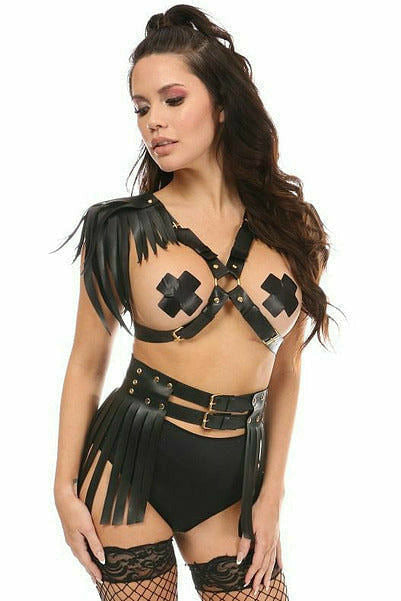 Black/Gold Fringe Shoulder Harness - Daisy Corsets