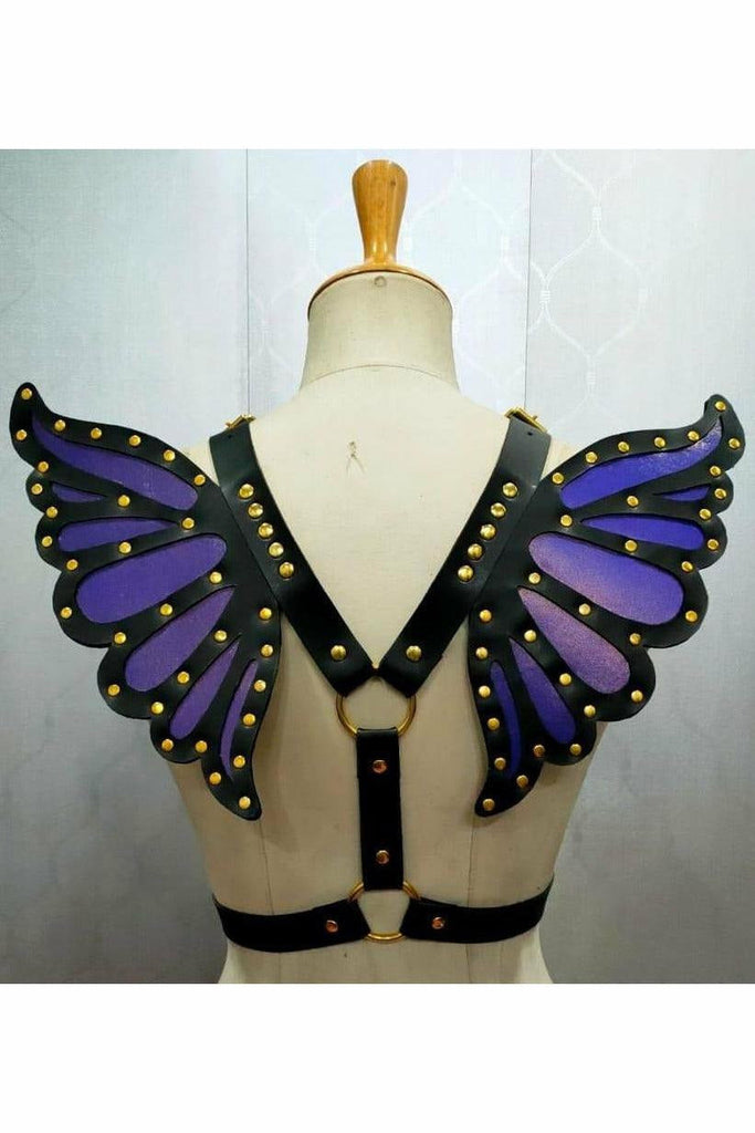 Faux Leather Purple/Gold Butterfly Wing Harness - Daisy Corsets