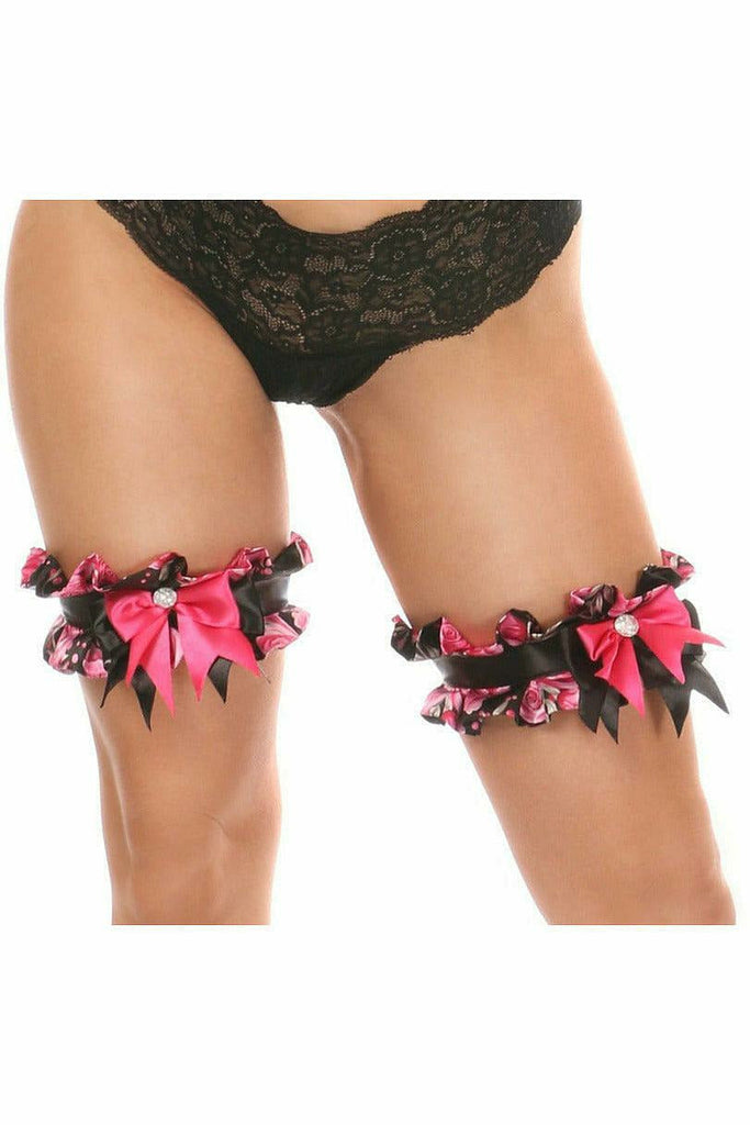 Kitten Collection Pink Floral Satin Leg Garters (Set of 2) - Daisy Corsets