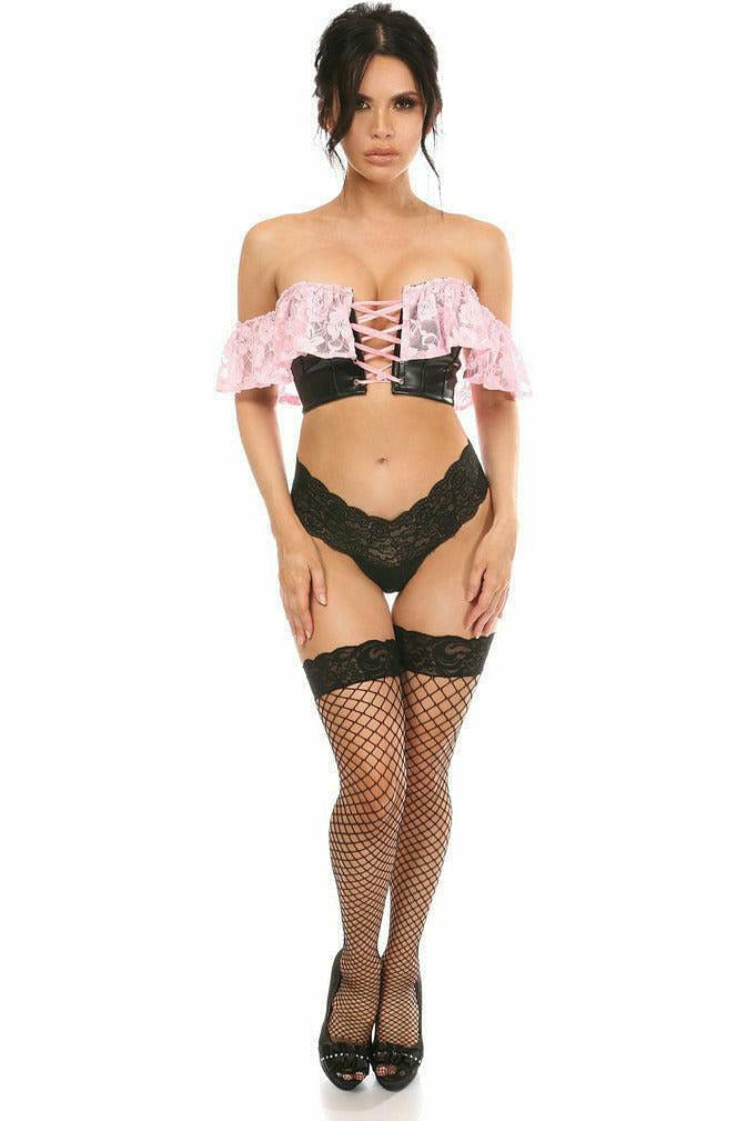 Lavish Lt Pink Lace & Faux Leather Bustier Top - Daisy Corsets