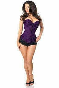 Lavish Dark Purple Lace Overbust Corset w/Zipper - Daisy Corsets