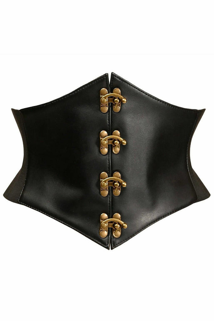 Lavish Black Faux Leather Corset Belt Cincher w/Clasps - Daisy Corsets