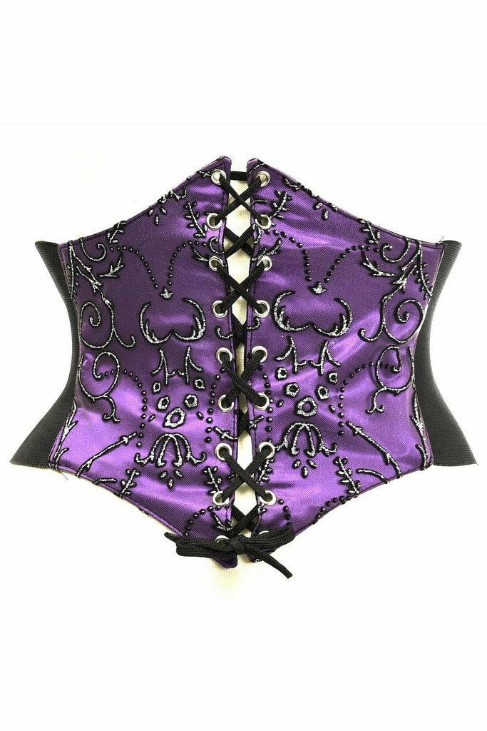 Lavish Purple Embroidered Corset Belt Cincher - Daisy Corsets