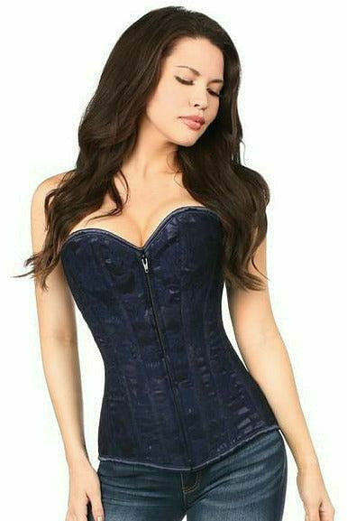 Lavish Navy Blue Lace Overbust Corset w/Zipper - Daisy Corsets