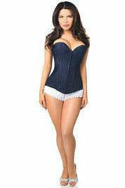 Lavish Navy Blue Lace Overbust Corset w/Zipper - Daisy Corsets