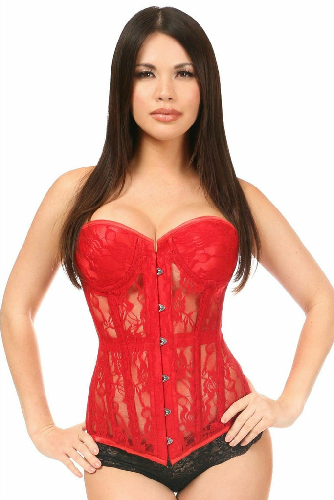 Lavish Red Sheer Lace Underwire Corset - Daisy Corsets