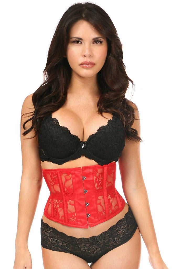 Lavish Red Sheer Lace Waist Cincher Corset - Daisy Corsets