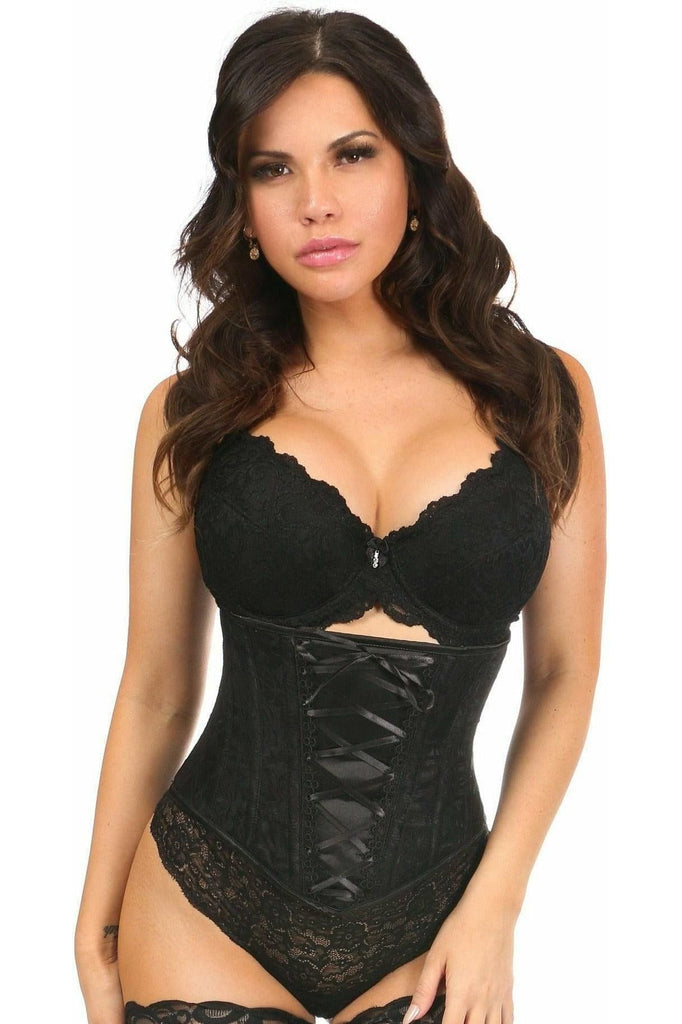 Lavish Black Lace-Up Underbust Corset w/Black Lace - Daisy Corsets