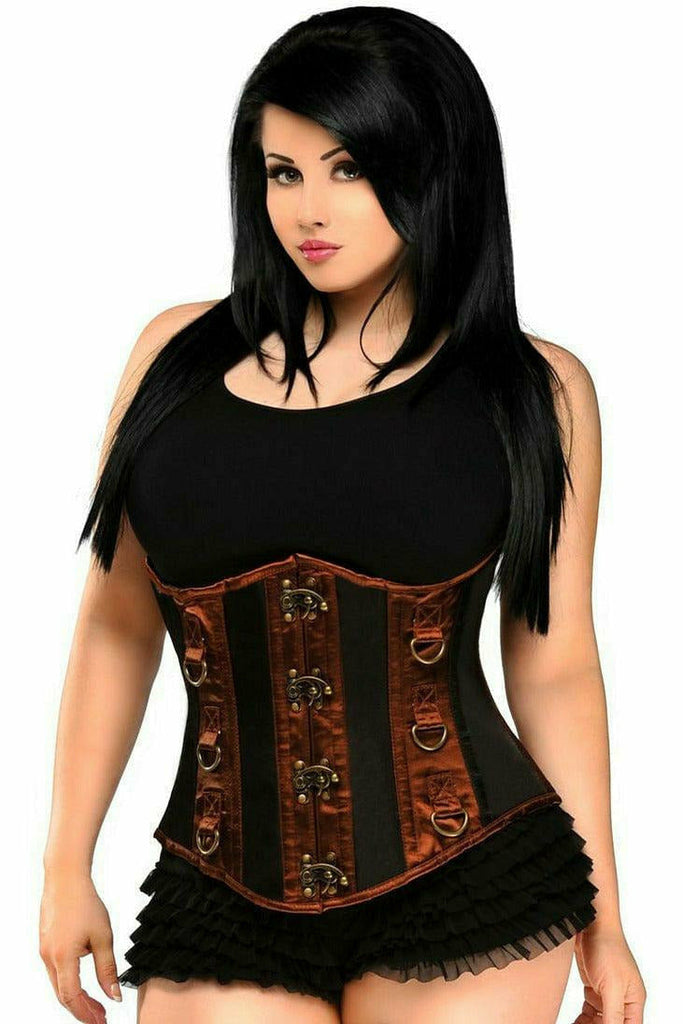 Top Drawer Black & Brown Steel Boned Underbust Corset - Daisy Corsets