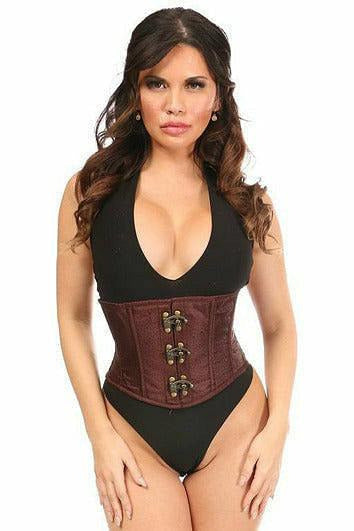 Top Drawer Brown Brocade Steel Boned Mini Cincher w/Clasps - Daisy Corsets