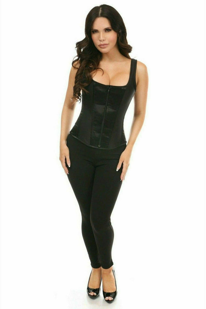 Top Drawer Black Satin Steel Boned Uniforming Corset w/Straps - Daisy Corsets