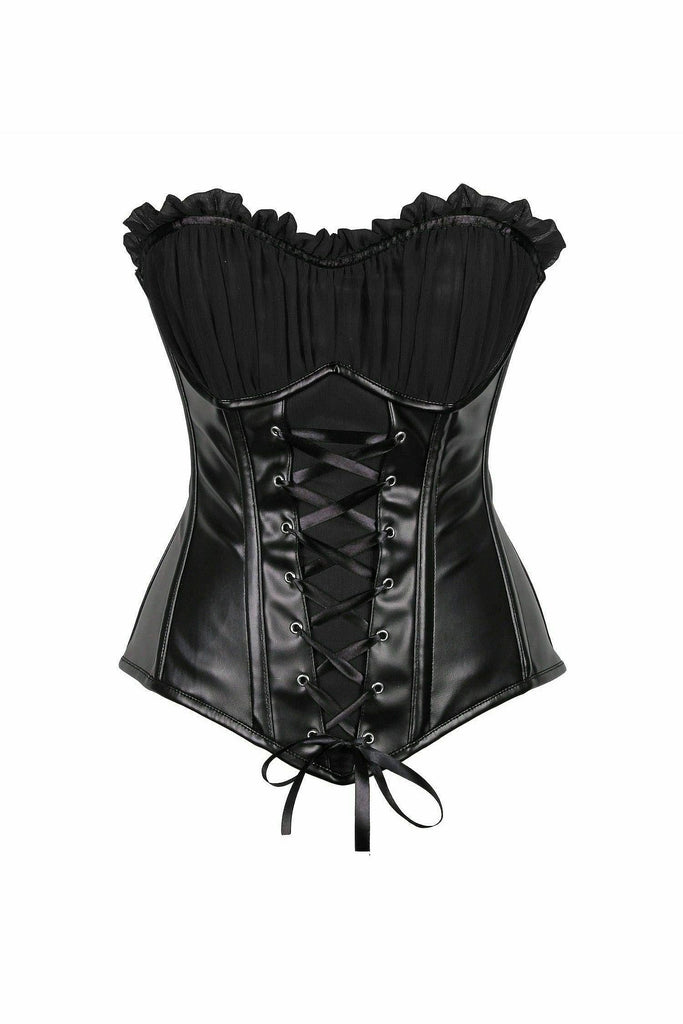 Top Drawer Black Faux Leather Lace-Up Steel Boned Corset - Daisy Corsets