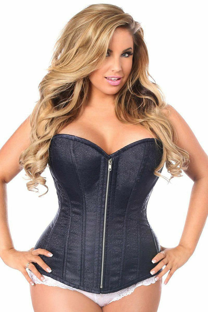 Top Drawer Navy Blue Brocade Steel Boned Corset - Daisy Corsets